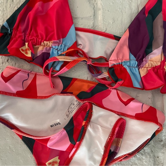 color block tie front high waisted bikini set - Picture 6 of 6